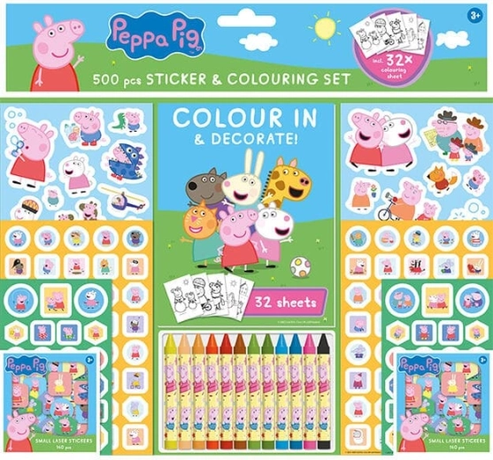 Samolepkový set s omaľovánkami a voskovkami Prasiatko Peppa (500 ks)