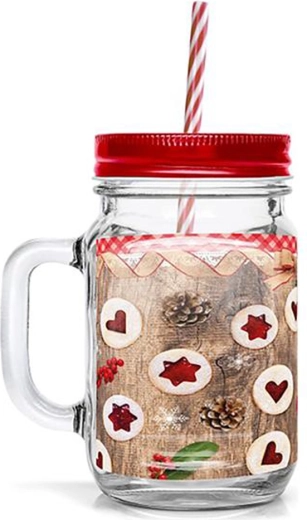 Pohár so slamkou TORO 450 ml s motívom lineckého pečiva