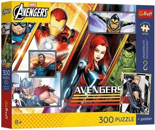 Puzzle Trefl Marvel Avengers – sila tímu, 300 dielikov + plagát