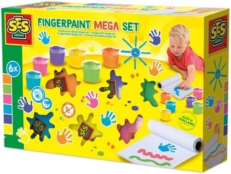 SES Creative mega sada prstových farieb so 6 farbami 110 ml a papierom 2 m