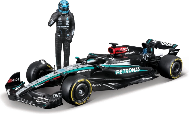 Model F1 Bburago Mercedes-AMG Petronas W15 2024 George Russell 1:24 s figúrkou