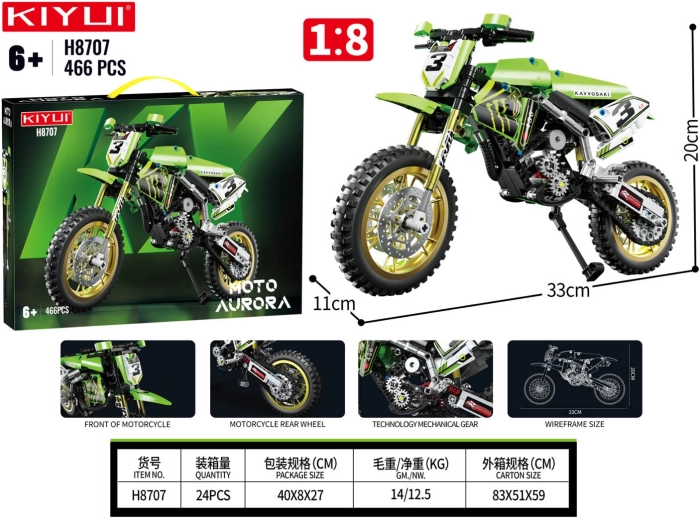 Stavebnica zelený motocykel 466 dielikov