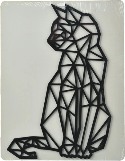 Nástenná dekorácia Mačka – geometrická silueta, čierna, drevo 24 × 36 cm
