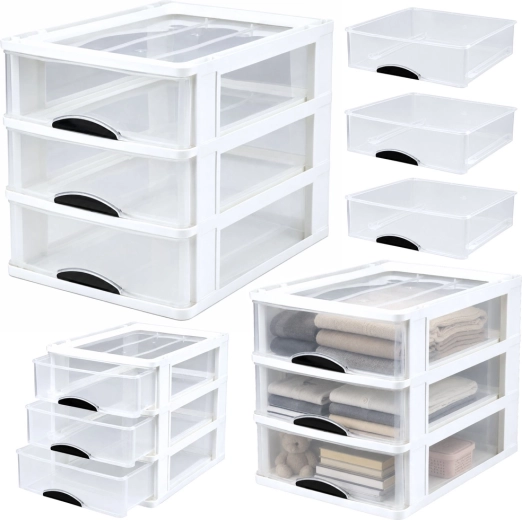 Multifunkčný organizér s 3 zásuvkami, biely plastový box
