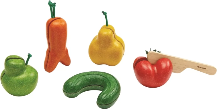 PlanToys krivé ovocie a zelenina – krájacia sada