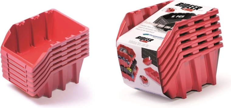 Sada úložných boxov Bineer Long, 6 ks, červená