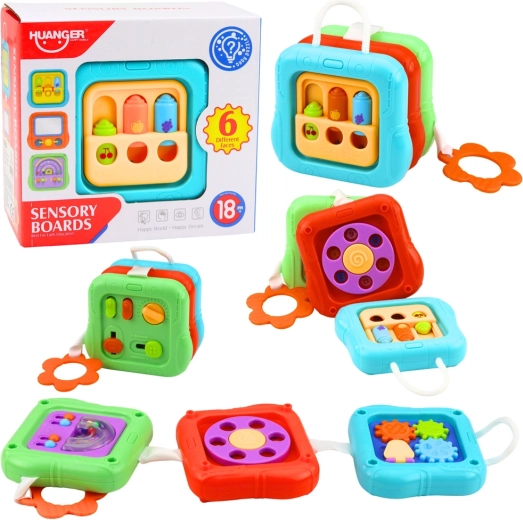 Senzorická edukačná kocka – 6 aktivít, manipulačné panely