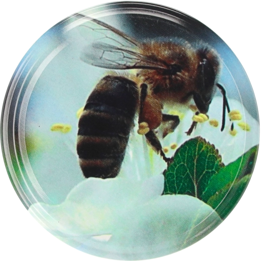 Súprava kovových viečok 82 mm s motívom včely na kvetine, 10 ks