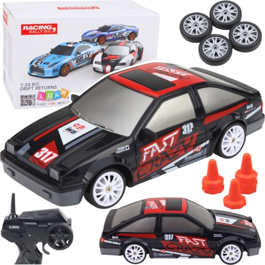RC driftovacie auto 1:24 s vymeniteľnými kolesami, čierne