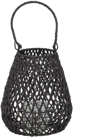 Pletený čierny lampáš 20 × 25 cm so sklenenou vložkou