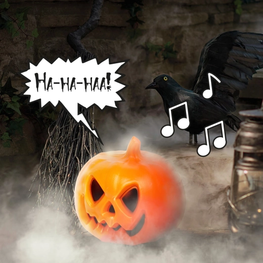 Halloweenska tekvicová lampášová dekorácia so zvukovým efektom a LED