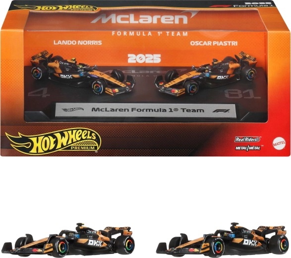 Hot Wheels Premium McLaren Formula 1 2025 – kovové modely Lando Norris a Oscar Piastri - 2 ks