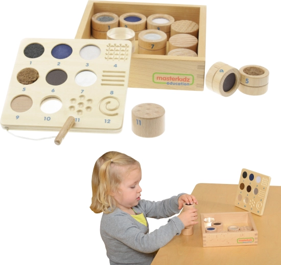 zmyslová hra na hmat materiál a textúra 12 prvkov montessori