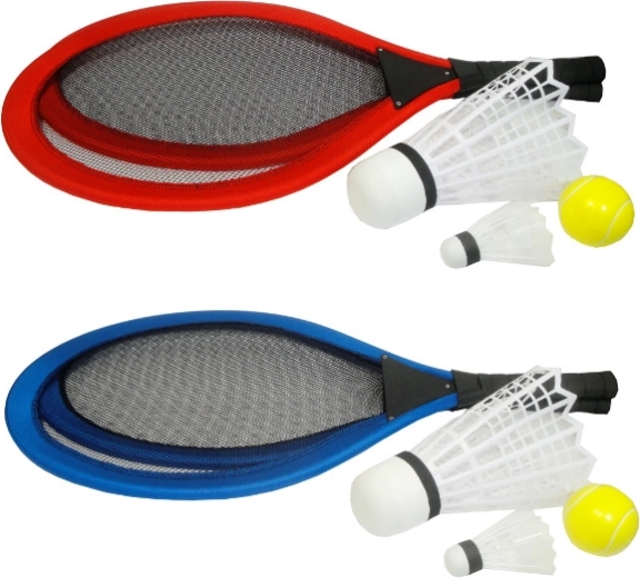 Detská sada na bedminton – 2 veľké rakety, veľký a malý košíček, loptička