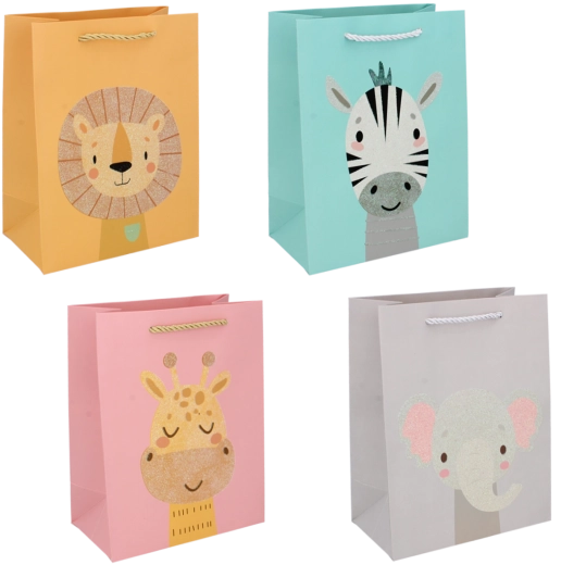 Darčeková taška so zvieratkami, veľká, pastelové farby