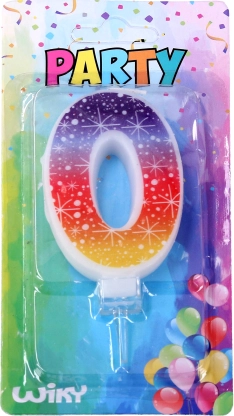 Párty sviečka s číslom 0 a hviezdami