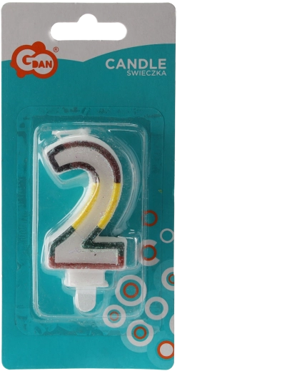 Dekoratívna narodeninová sviečka číslo 2 s brokátom, biela