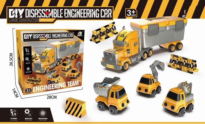 Nákladný kontajnerový ťahač so stavebnými vozidlami