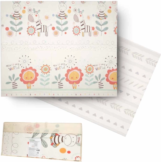 Skladacia obojstranná penová vzdelávacia podložka 180 × 200 cm so zvieratkami