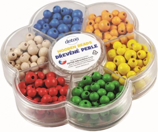 Detoa drevené koráliky v kytičke – farebná kreatívna sada na navliekanie