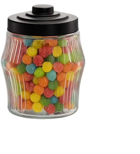 Sklenená nádoba 2 l okrúhla s pruhmi s kovovým viečkom