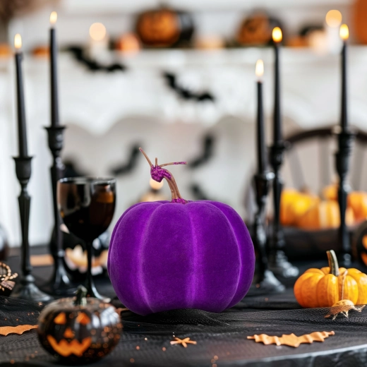Halloweenska dekorácia tekvica fialová 16,5 cm