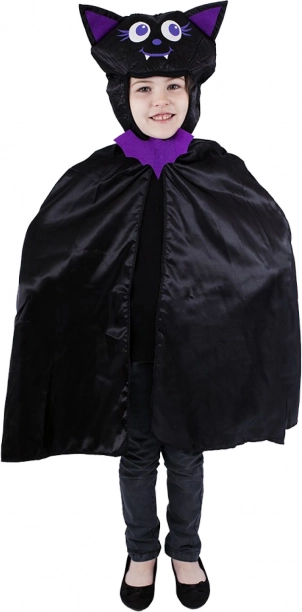 Detský plášť netopier s kapucňou, čierno‑fialový, univerzálna veľkosť
