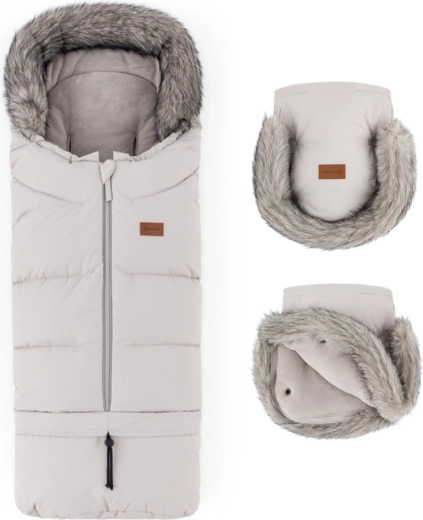 Petite&Mars zimný set: fusak Arctic 4v1 + rukavice na kočík Furry, farba champagne shower