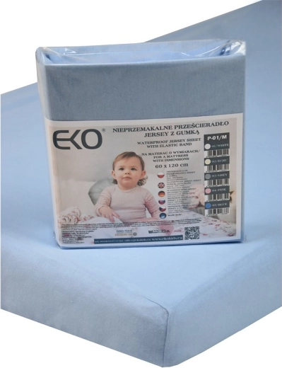 EKO nepremokavá napínacia plachta s gumou žerzej modrá 120 × 60 cm
