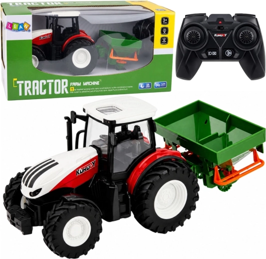 RC poľnohospodársky traktor so sejacími strojom 1:24 s LED svetlami (červený)
