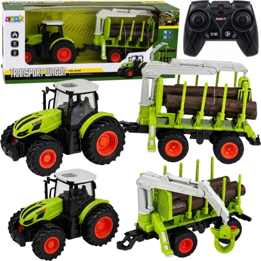 RC traktor s lesným prívesom a drapákom na drevo 1:24