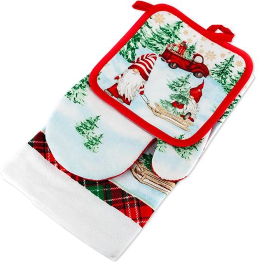 Vianočný kuchynský set TORO – rukavica, chňapka a utierka, mix motívov