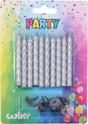 Sada sviečok so stojančekmi, strieborná, 10 + 10 ks