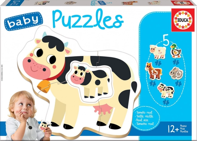 Baby puzzle zvieratká na farme 5v1 (2–4 dieliky) EDUCA