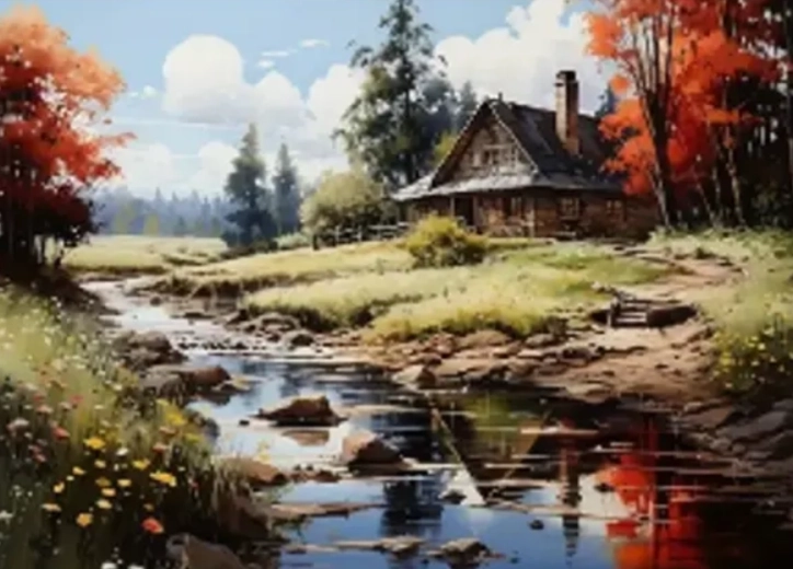 Diamantové maľovanie Dom pri rieke 30 × 40 cm