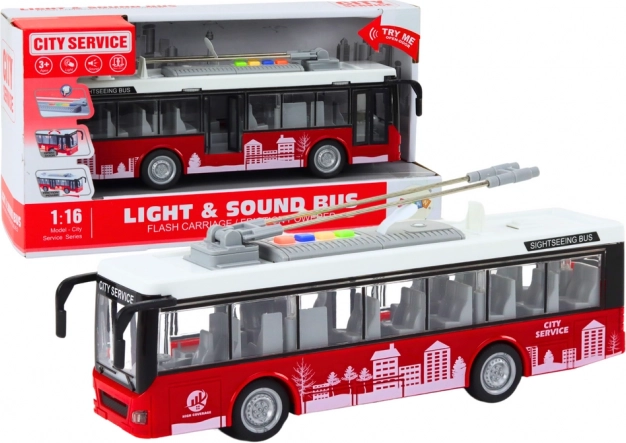 Trolejbus 1:16 Svetlá Zvuky Jazdí Červený a biely