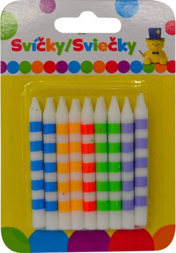 Narodeninové sviečky farebné s pruhmi, 18 ks