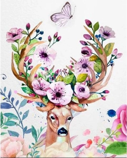 Diamantové maľovanie – jeleň s kvetinovým parožím 30 × 40 cm
