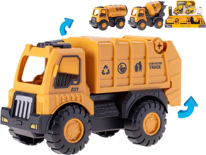 Sada stavebných vozidiel na zotrvačník 15 cm, plast, 9 ks v displeji