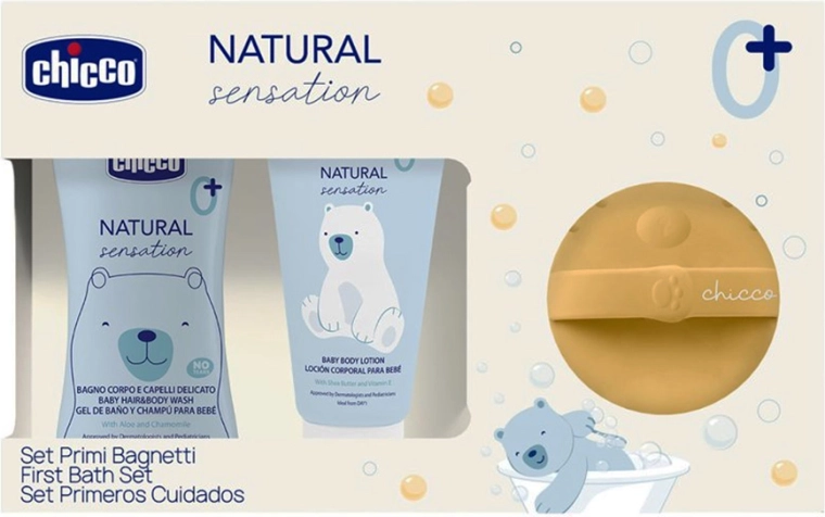 Chicco darčeková súprava kozmetiky Natural Sensation so silikónovou umývacou hubkou