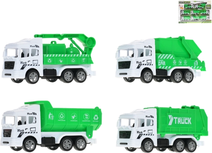 Sada upratovacích vozidiel 11 cm so spätným chodom – 8 kusov v krabičke