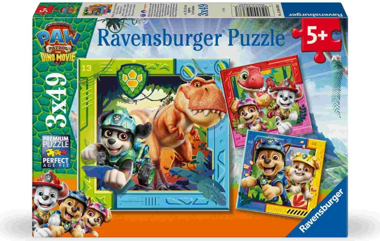 Ravensburger puzzle Labková patrola: dinosauří film 3×49 dielikov