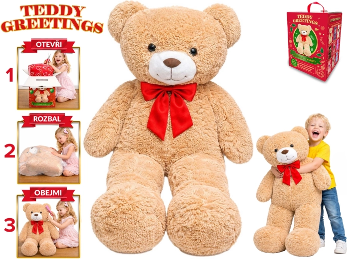 Teddy Greetings plyšový medveď s mašľou 120 cm béžový