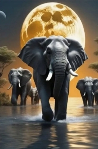 Diamantové maľovanie Slony pri mesačnom svite 30 × 40 cm