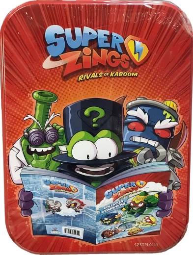 SuperZings zberateľská plechovka s komiksom, plášťom a magnetom – poškodený obal
