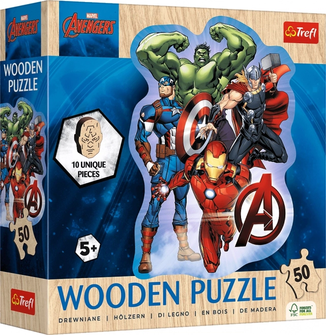 Drevené obrysové puzzle AVENGERS – 50 dielikov