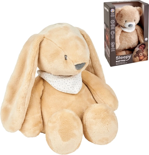 NATTOU plyšový uspávačik so svetielkom a senzorom plaču Sleepy Bunny pale brown