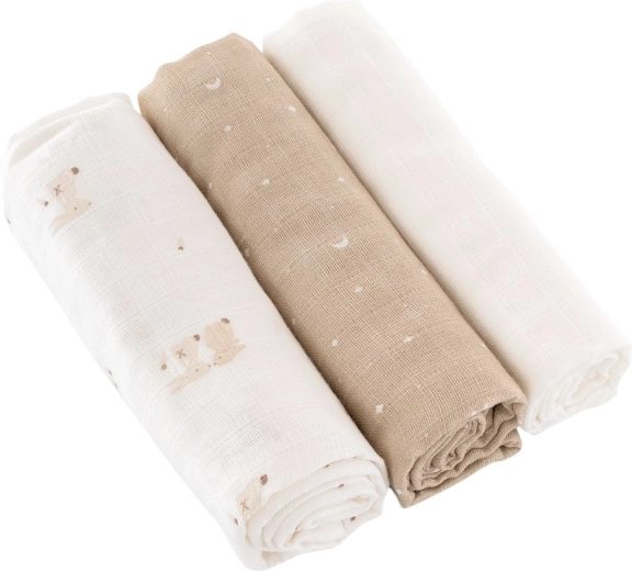Träumeland látkové plienky Hop Hop Bunny Beige 80 × 80 cm (3 ks)