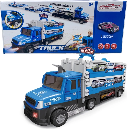 Policajný kamión 2v1 so svetlom, zvukom a 6 autami