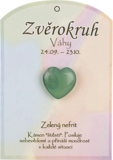 Zelený nefrit v tvare srdca pre znamenie Váhy